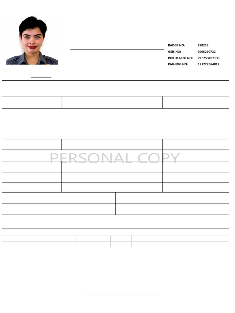 PNP Personal Data Sheet Template | PDF