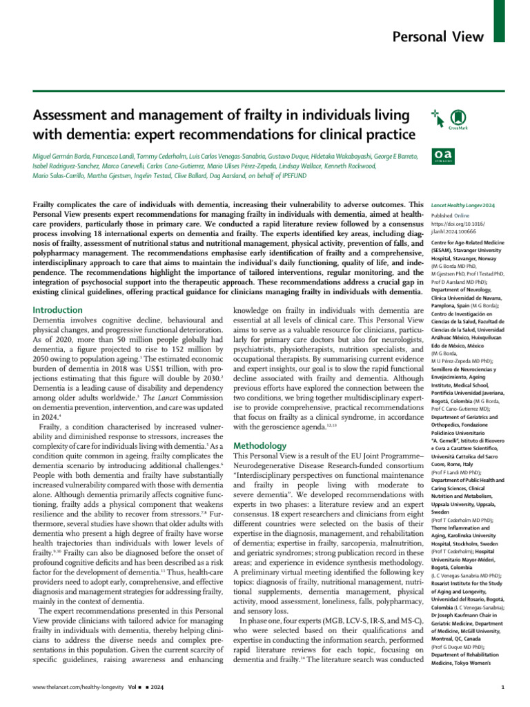 Assessment and Management of Frailty in Individuals Living With ...