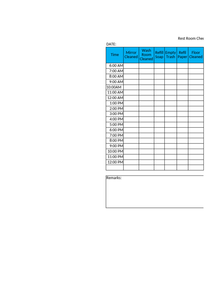 Rest Room Cleaning Checklist Template | PDF