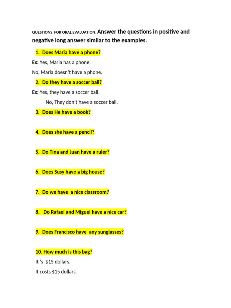 Oral Evaluation Question Examples | PDF