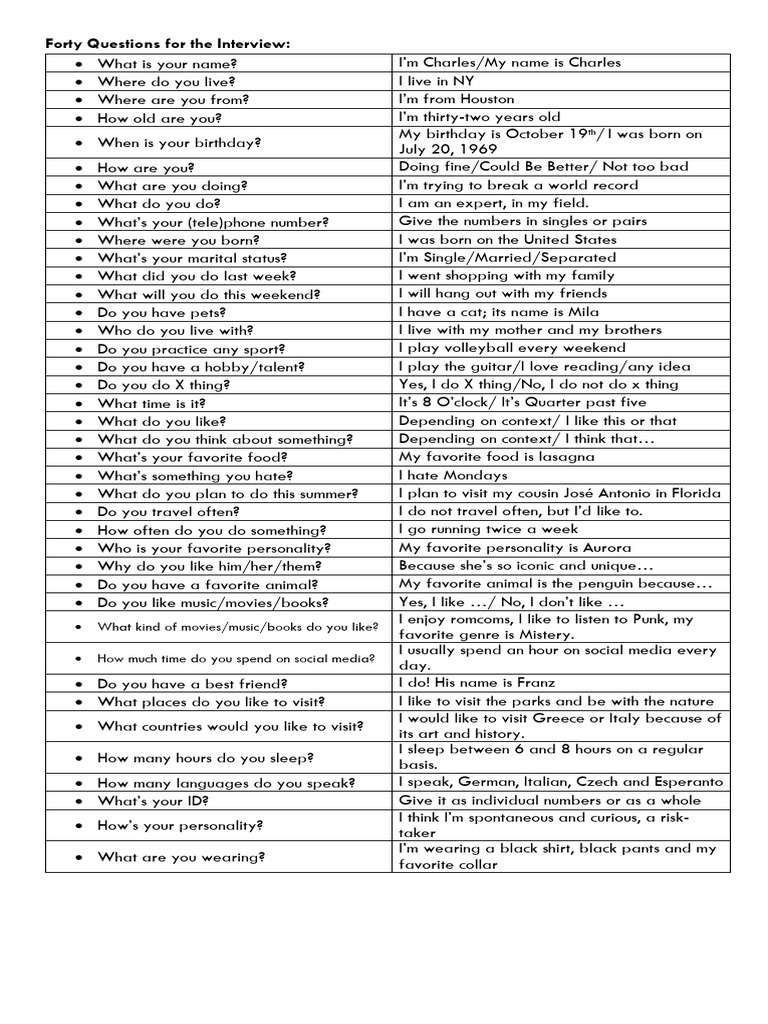 40 Essential Interview Questions | PDF