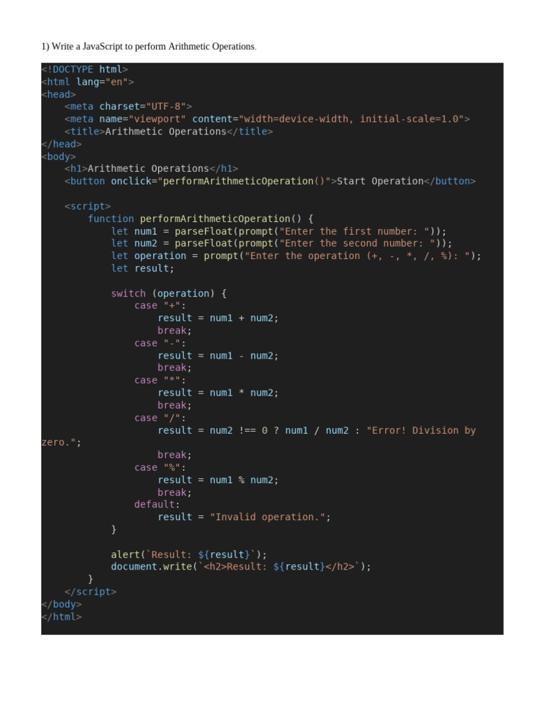 JavaScript Basics: Operations & Functions | PDF | Java Script | Regular ...