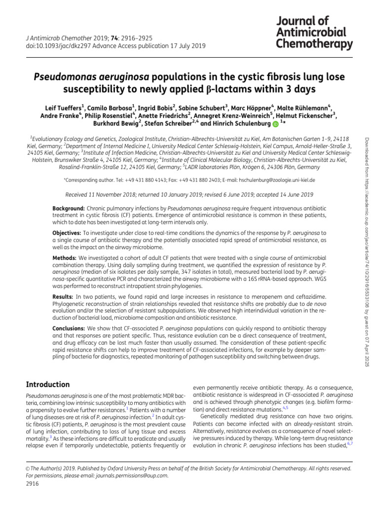 Pseudomona Population in The Cystic Fibrosis Lung Lose Suceptibility To ...