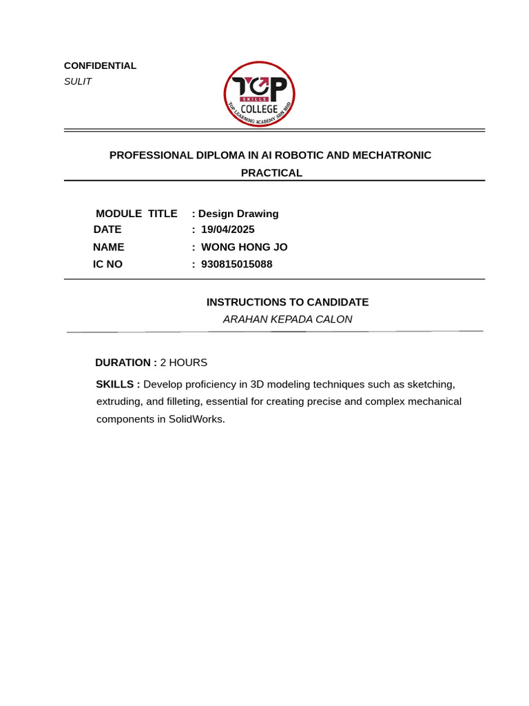 SolidWorks 3D Modeling Exam Guide | PDF