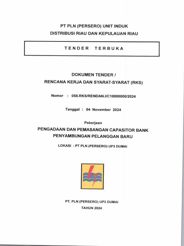 07114642-Dokumen Tender Terbuka RKS 058 Capasitor Bank Dumai | PDF