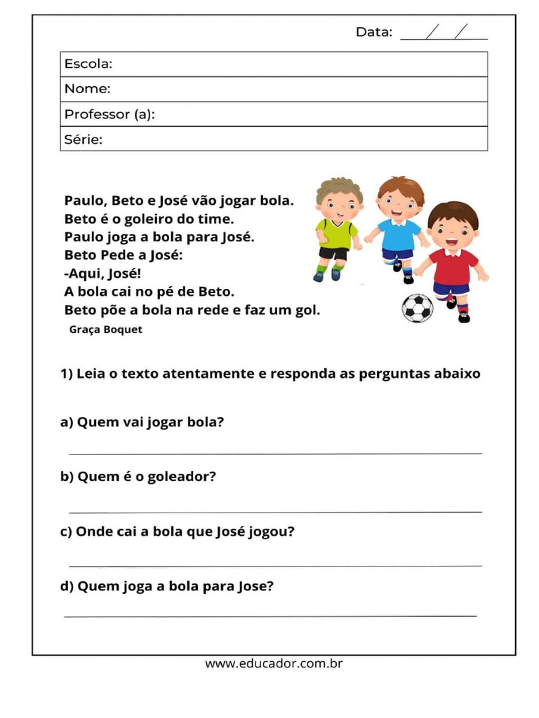 Interpretação de Texto - Futebol | PDF