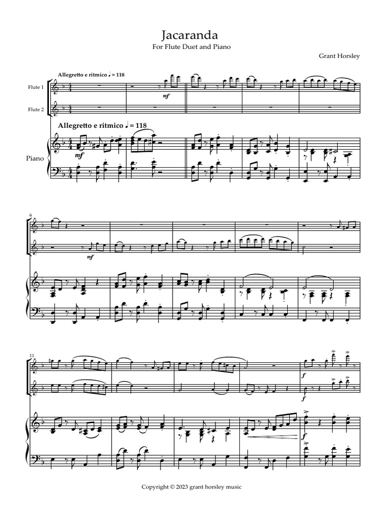 Jacaranda Flute Duet - Score and Parts | PDF | Calligraphie latin ...