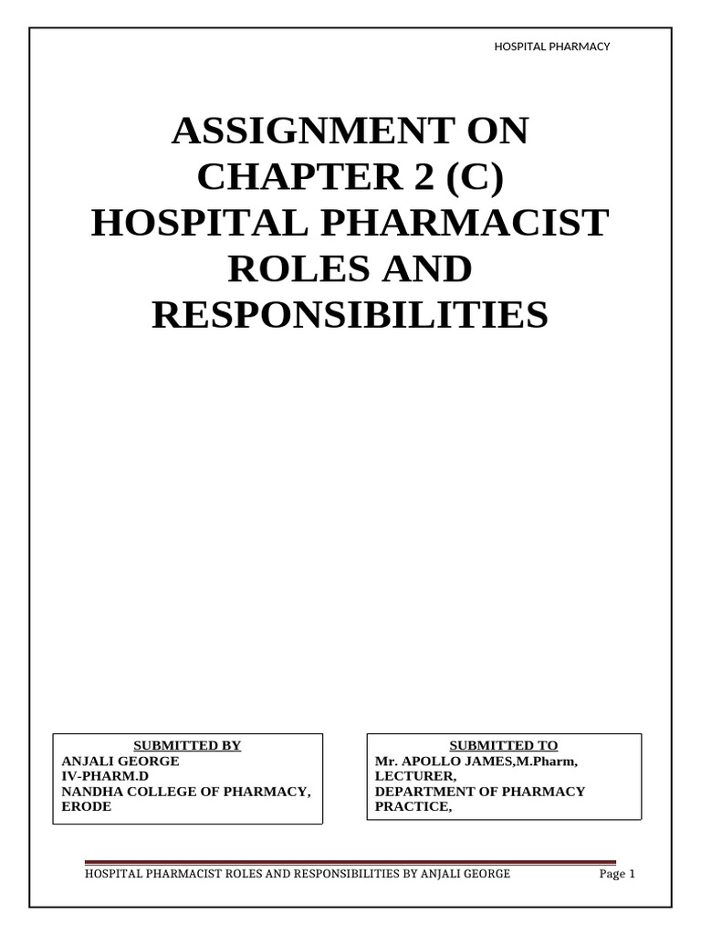 Hospital Pharmacist Roles Responsibilities Pdf Pharmacy Hospital