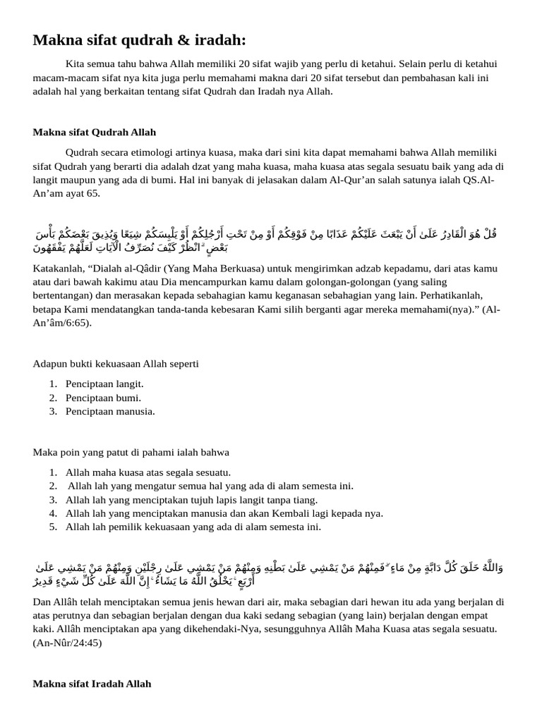 Makna Sifat Qudrah dan Iradah Allah | PDF