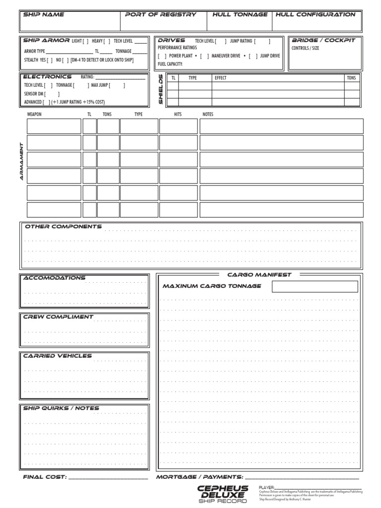 Ship Record Template for Cepheus RPG | PDF | Ships | Tonnage