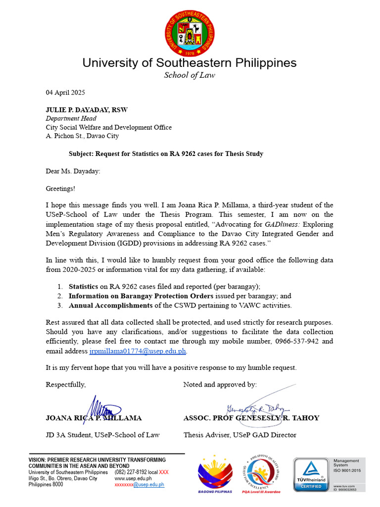 Request for RA 9262 Case Statistics | PDF