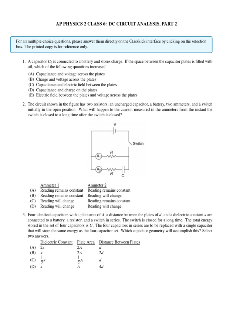 Class06 AP2 Physics Homework | PDF | Capacitor | Electrical Network