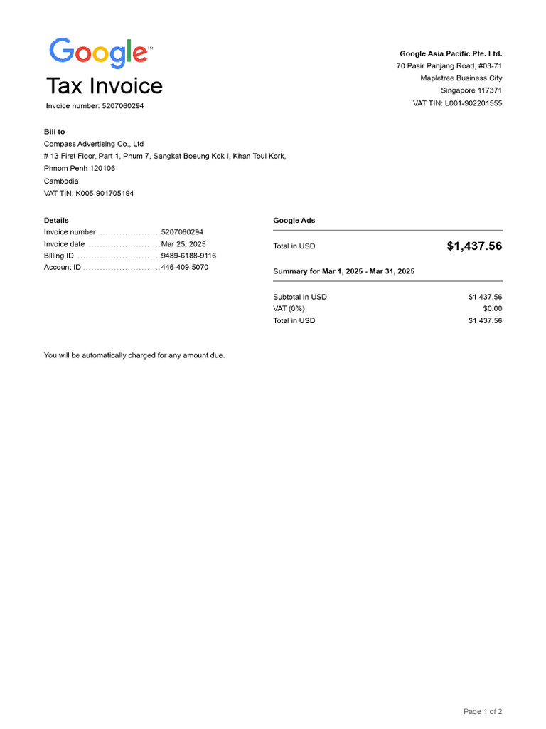 Chang Google Ad March (Non-Org) 5207060294 | PDF | Invoice | Business ...