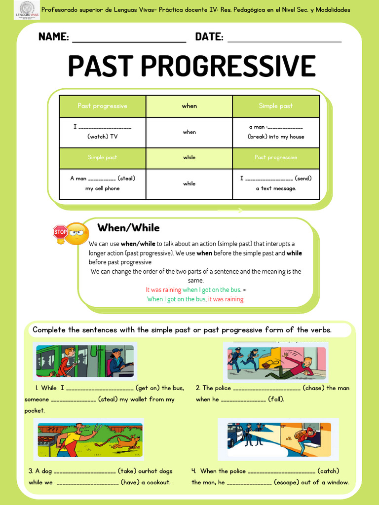 Past Progressive Worksheet Guide | PDF