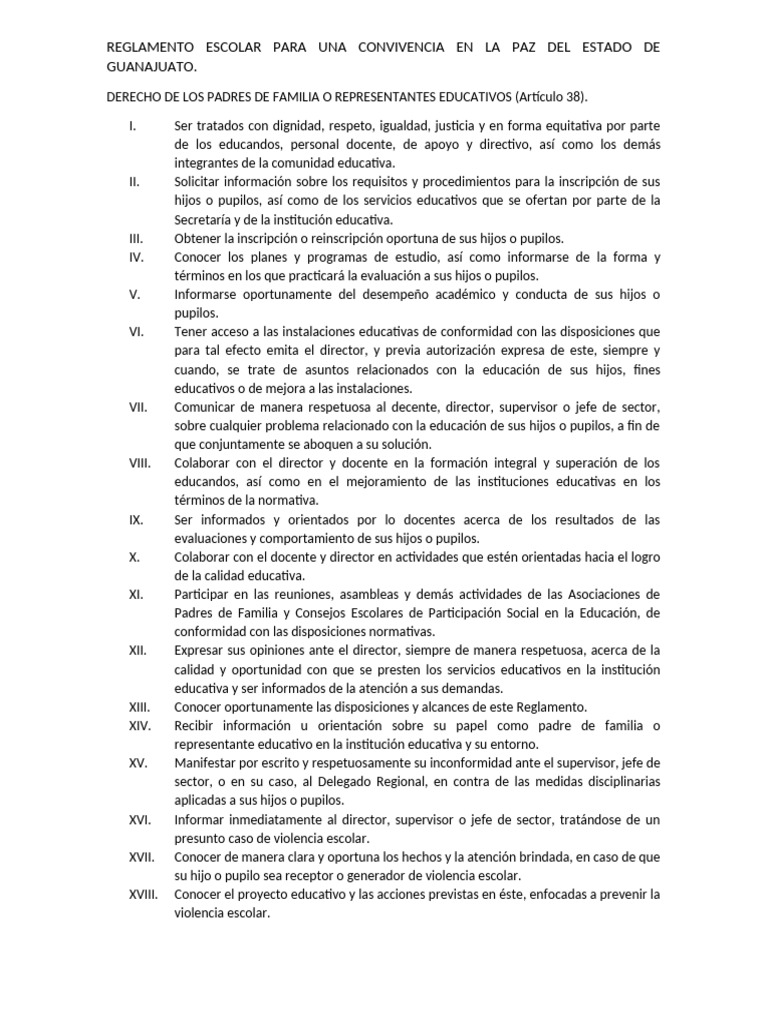 Reglamento Escolar para la Convivencia en Guanajuato | PDF | Escuelas ...