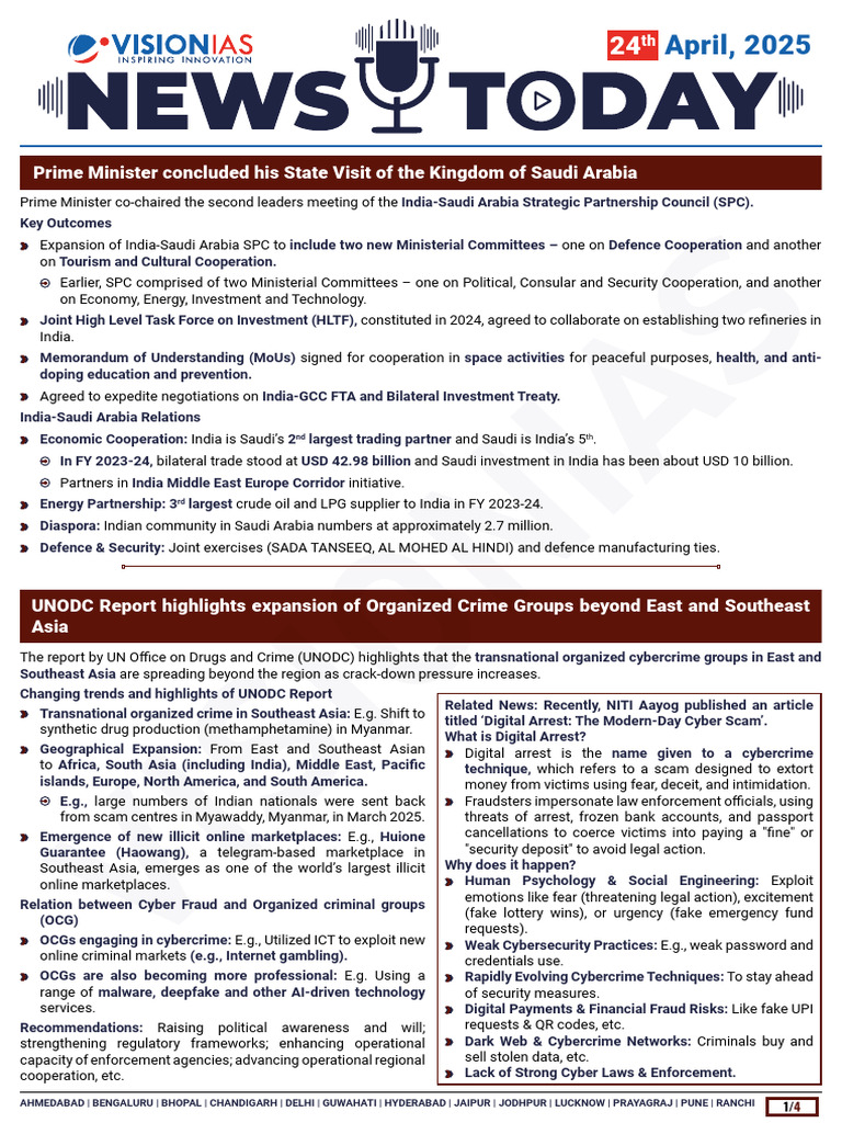 VisionIAS Daily Current Affairs 24 April 2025 | PDF | Coral | Coral Reef
