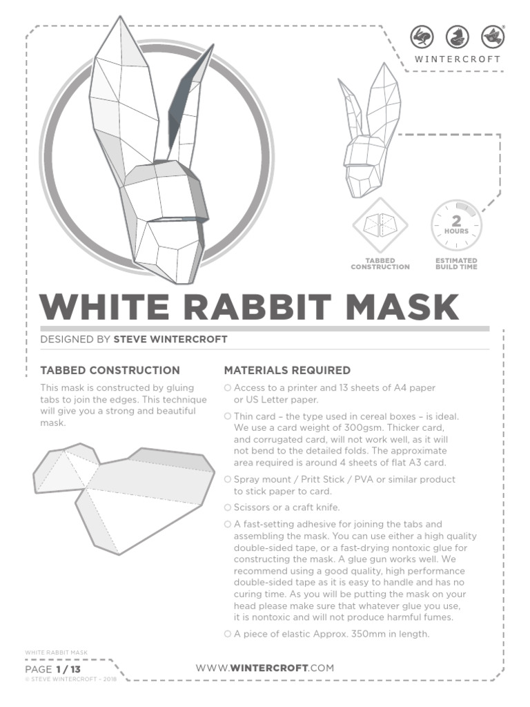 DIY White Rabbit Mask Instructions | PDF | Adhesive | Paper