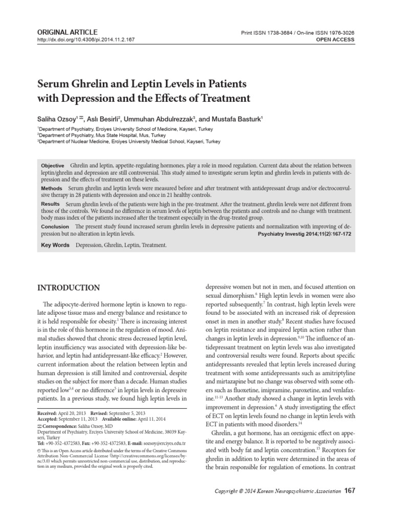 Özsoy 等 - 2014 - Serum ghrelin and leptin levels in patients with ...