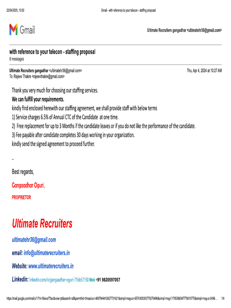Gmail - With Reference To Your Telecon - Staffing Proposal Arena ...