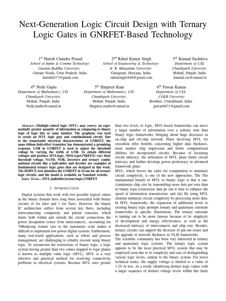 Ternary Logic Gates in GNRFET Design | PDF | Logic Gate | Electronic ...