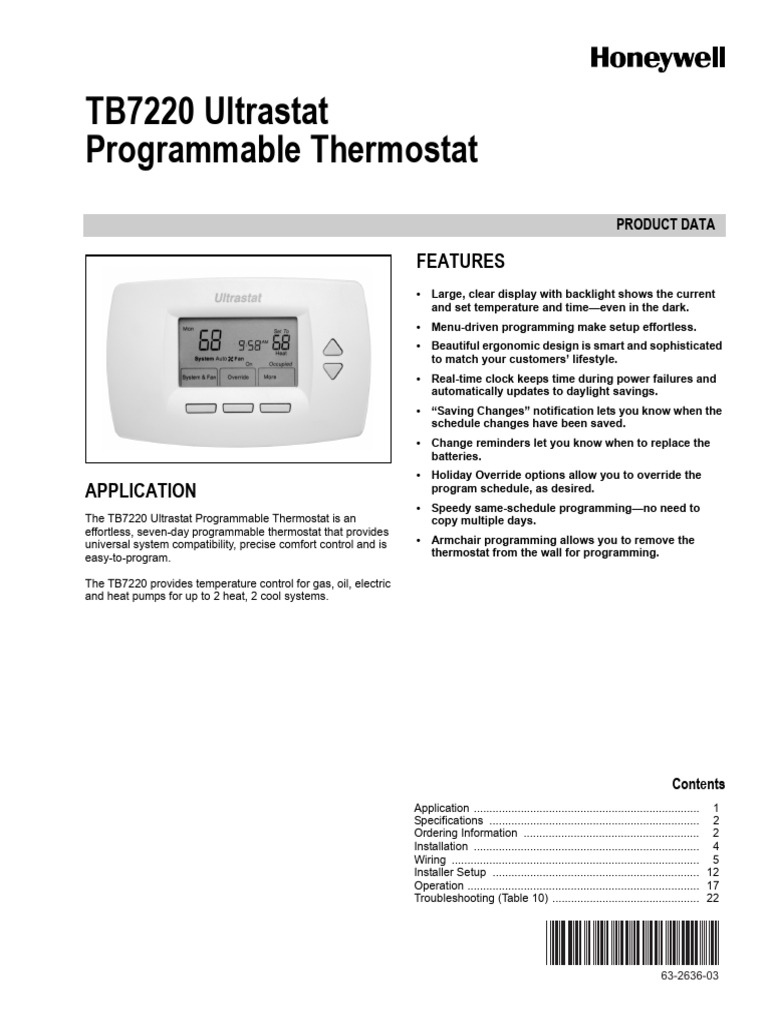 TB7220 Ultrastat Programmable Thermostat: Features | PDF | Thermostat ...