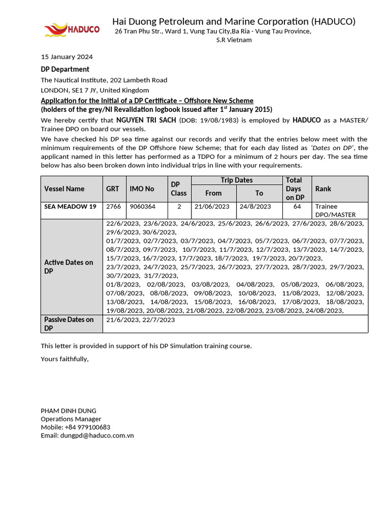 Confirmation-Letter - NGUYEN TRI SACH For Simulation Course | PDF