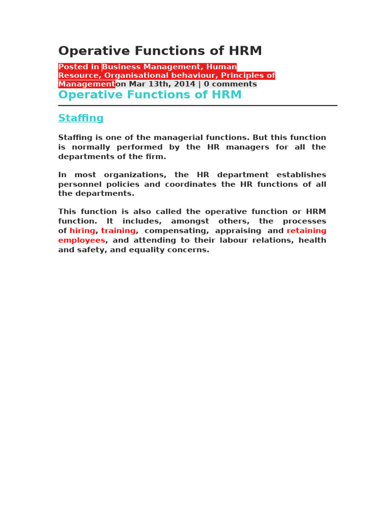 Key Operative Functions of HRM Explained | PDF | Human Resource ...