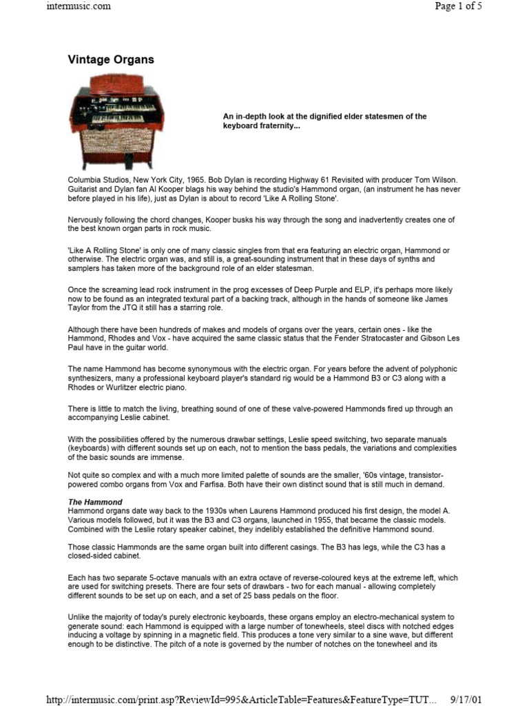 Vintage Organs | PDF | Sound Production | Keyboard Instruments