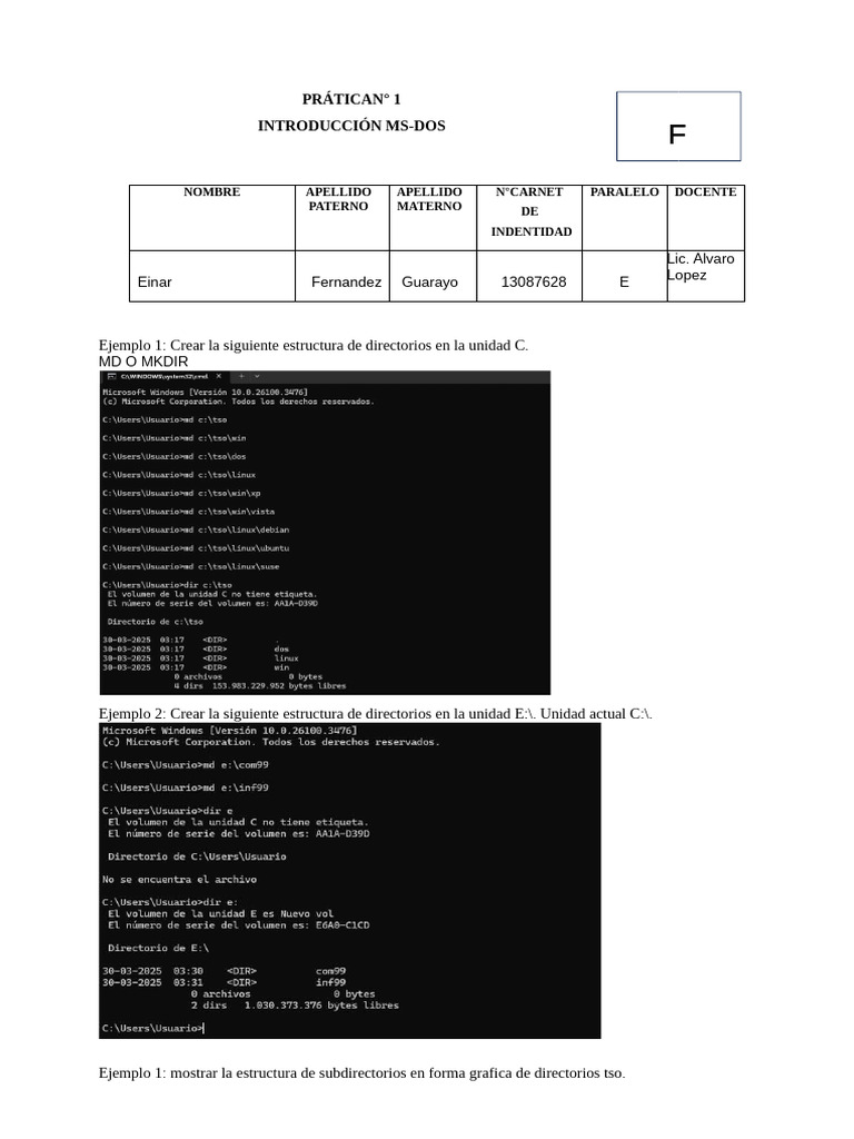 FGE PracticaNro1 MS-DOS | PDF | Directorio (Computación) | Archivo de ...