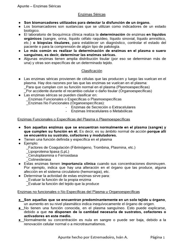 Enzimas Séricas: Biomarcadores Clave | PDF | Transaminasa | Sangre