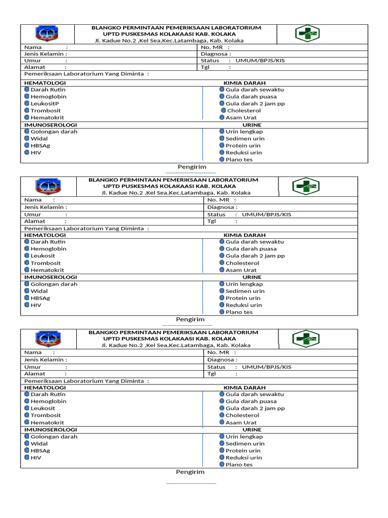 Format Pemeriksaan Lab. | PDF