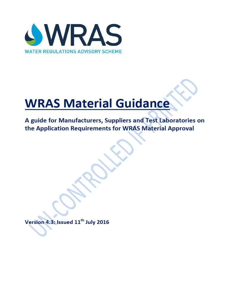 WRAS Material Approval Guide 2016 | PDF | Water | Polycyclic Aromatic ...