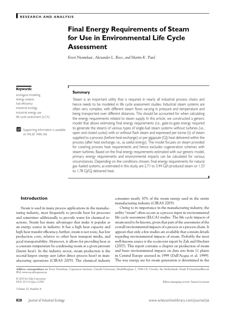 Energy Needs for Industrial Steam LCA | PDF | Steam | Boiler