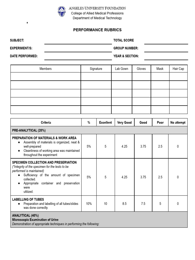 Medical Technology Performance Rubrics | PDF | Staining | Laboratory ...