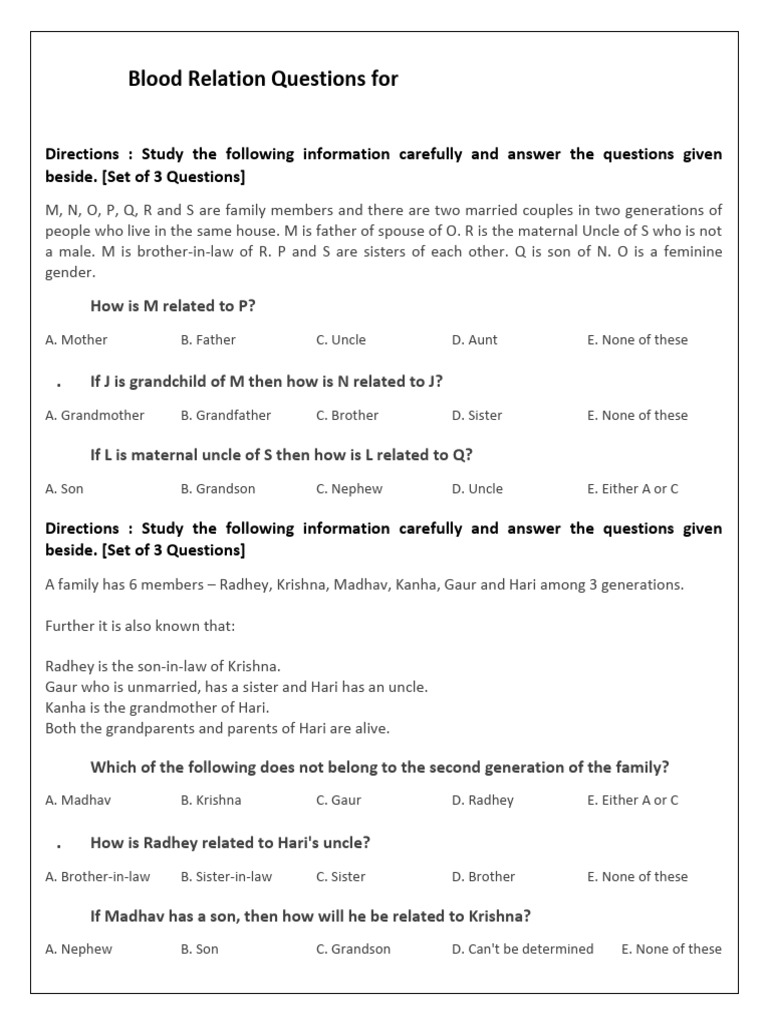 Blood Relation Questions Explained | PDF | Family | Grandparent