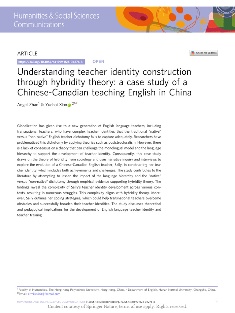 Teacher Identity in Hybridity Theory | PDF | English As A Second Or ...