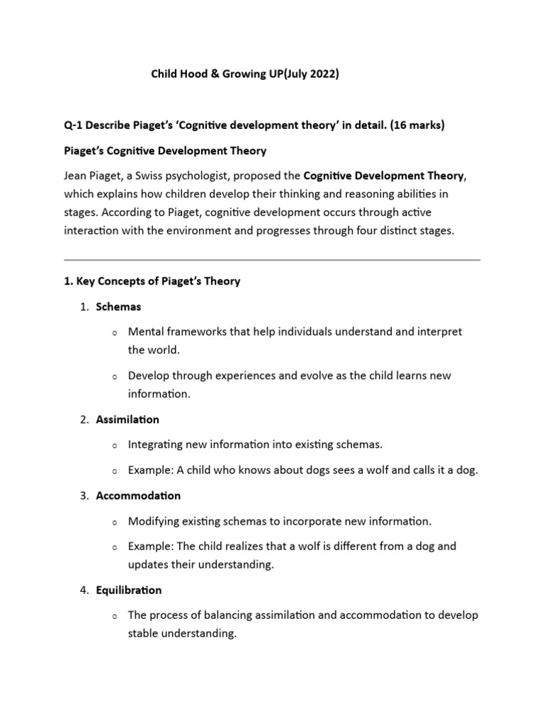 Piaget's Cognitive Development Explained | PDF | Learning | Adolescence