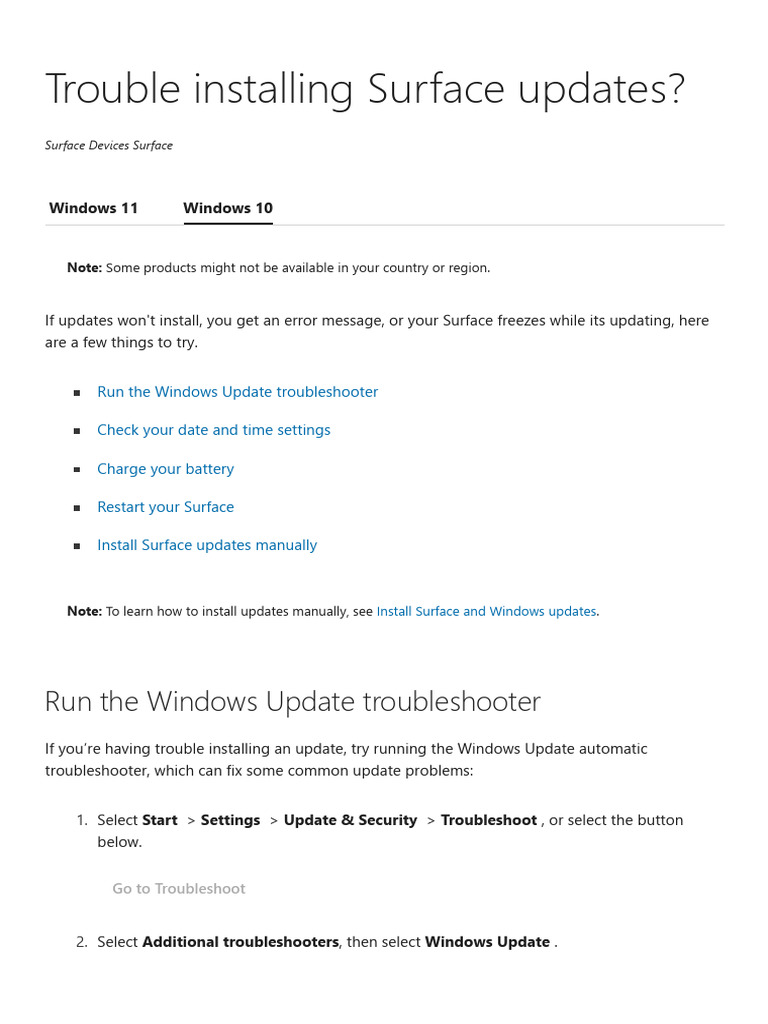 Troubleshooting Surface Update Issues | PDF | Troubleshooting | Windows 10