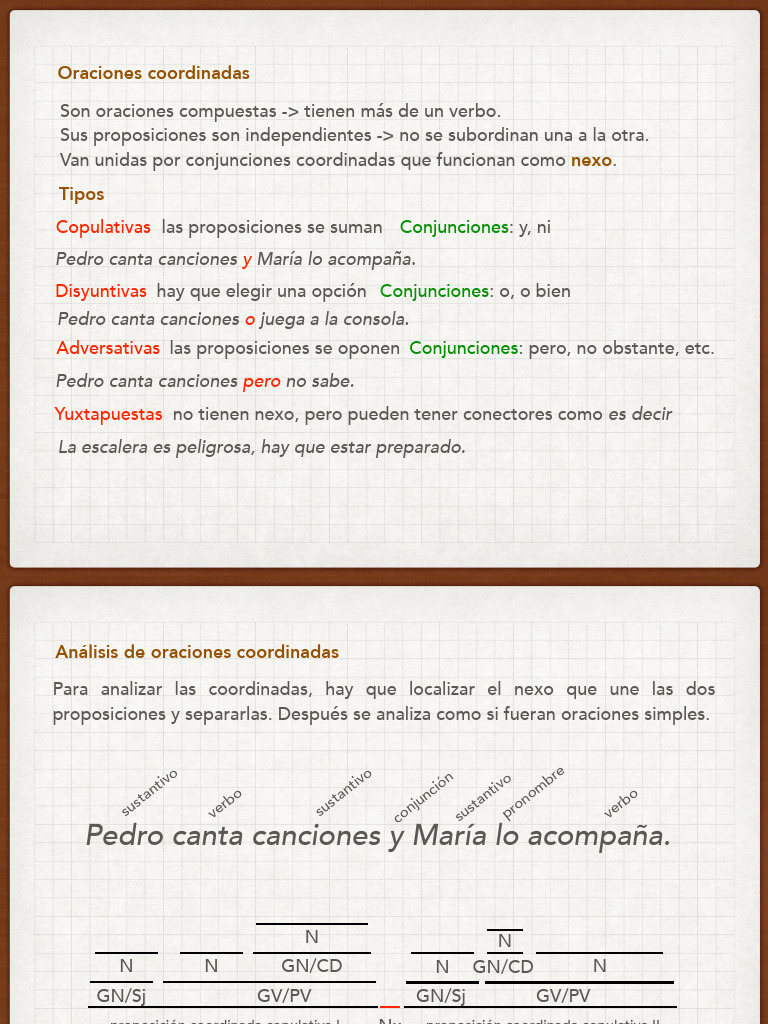 Tipos y análisis de oraciones coordinadas | PDF