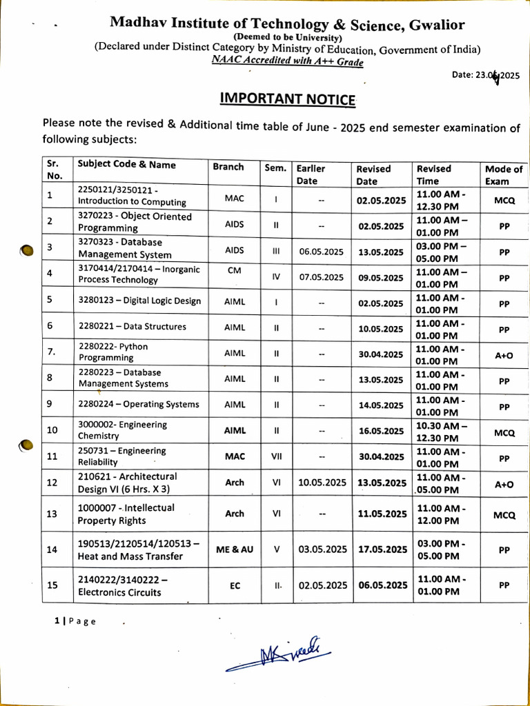 June 2025 Exam Timetable Update | PDF | Computing | Computer Engineering