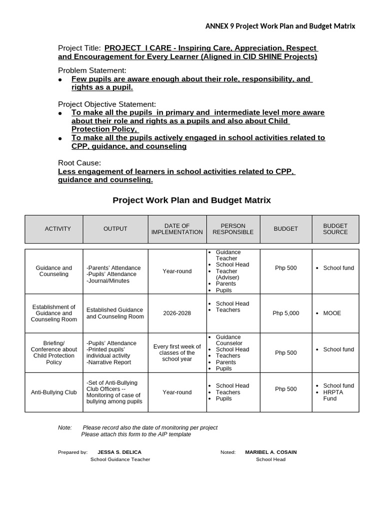 Project Work Plan for Student Engagement | PDF | Human Development