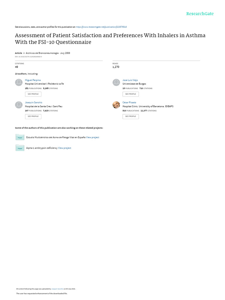 Questionnnaire Patient-Satisfac-Inhalers | PDF