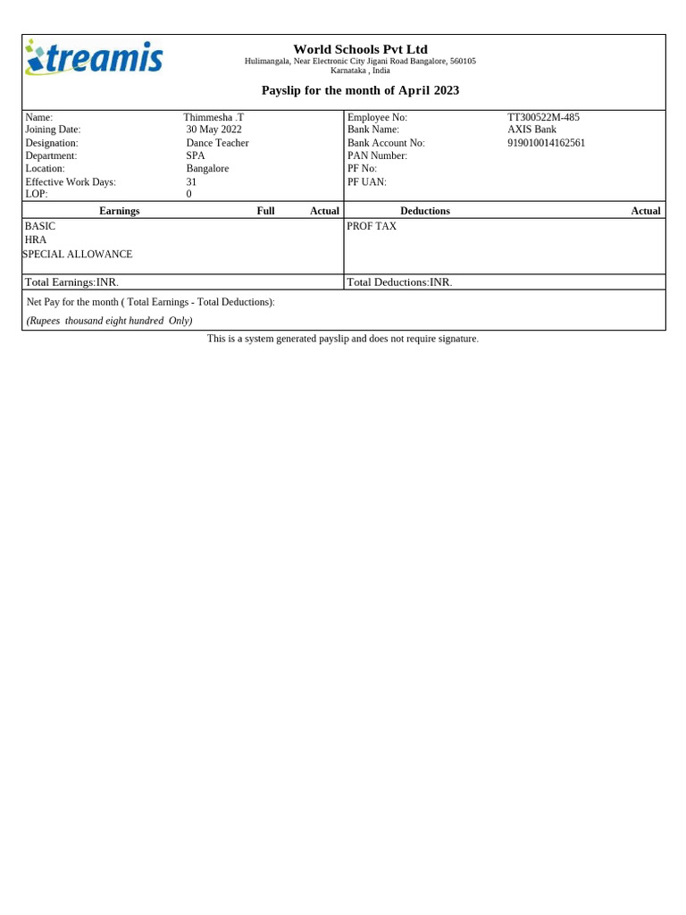 Payslip Format | PDF