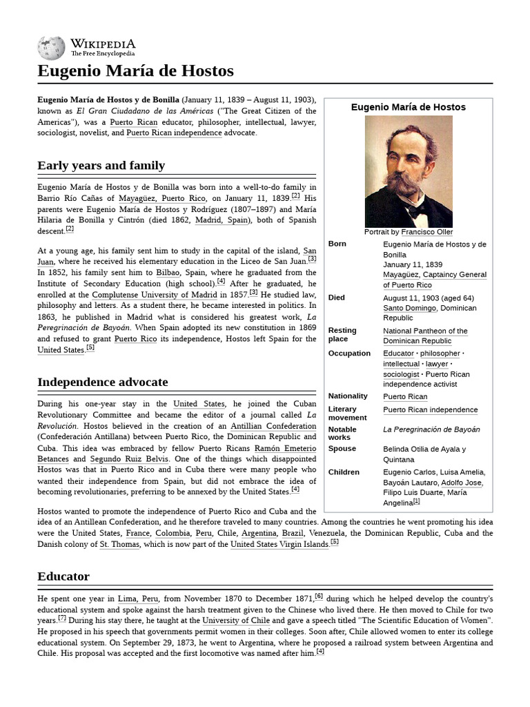 Eugenio María de Hostos: Life & Legacy | PDF | Puerto Rico | Greater ...