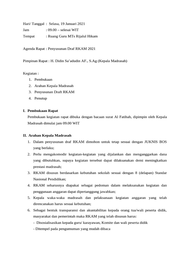 Notulen Rapat Penyusunan Rkam | PDF