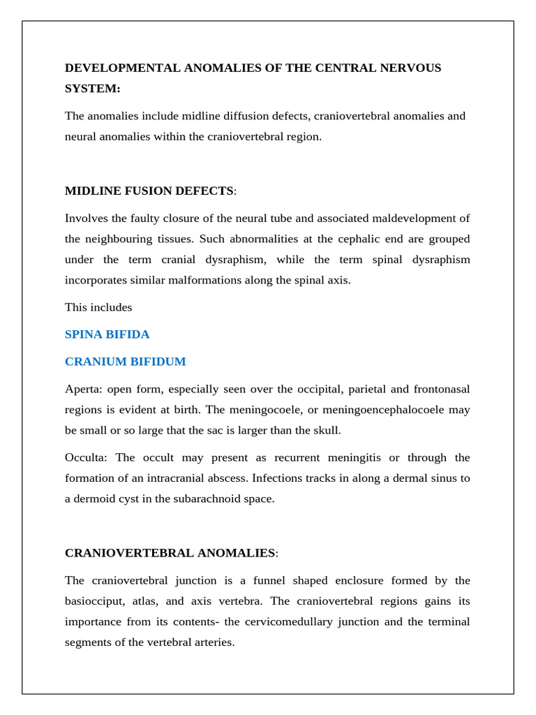 Developmental Anomalies of The Central Nervous System | PDF | Skull ...