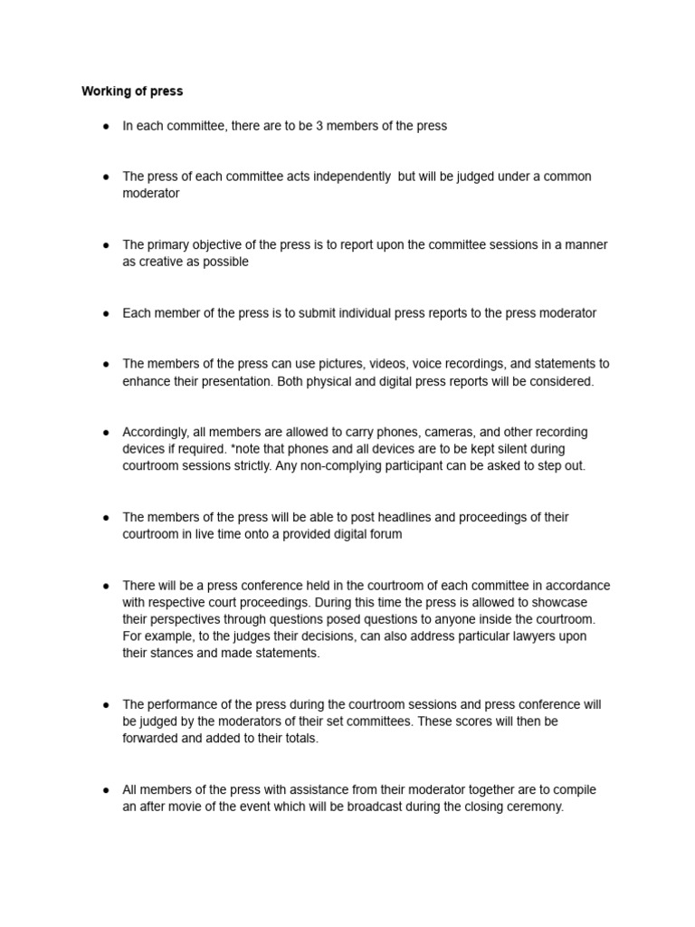 Press Guidelines for Committee Sessions | PDF
