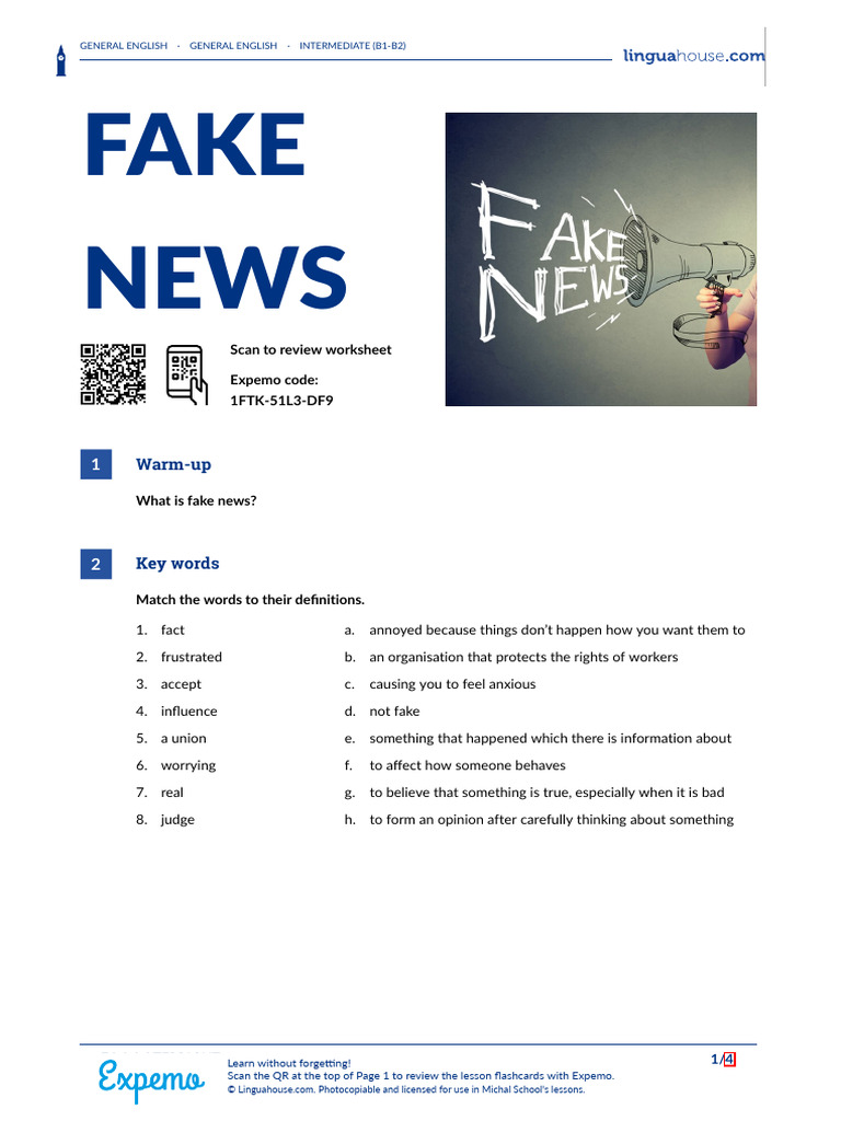 Fake News British English Teacher B1 B2 | PDF | News | Human Communication