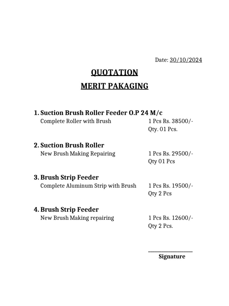 Quotation for Brush Roller Feeders | PDF