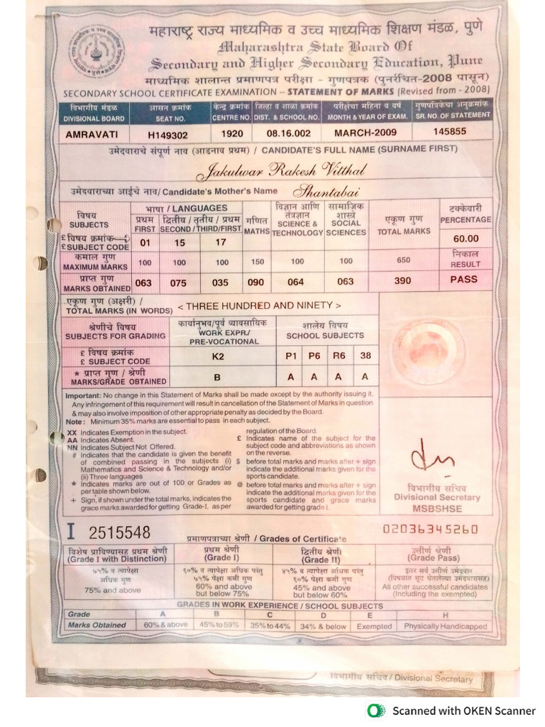 10th MARK SHEET | PDF